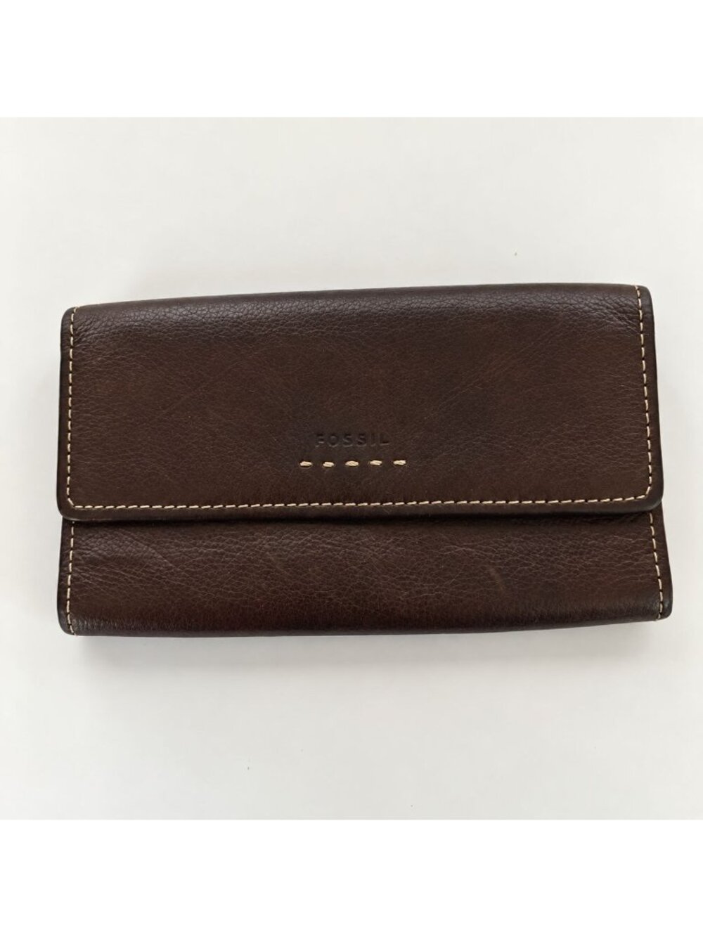 Fossil Brown Leather Womens Bifold Wallet Snap Closure Zip Pocket Vintage